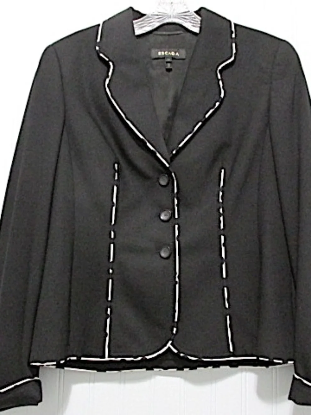 ESCADA Black White Piping Fitted Blazer, Size EU38